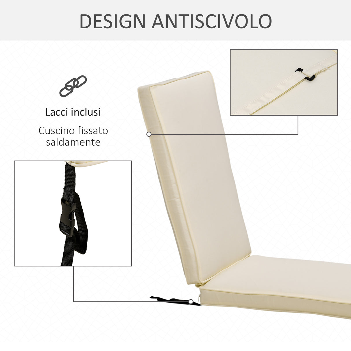 easycomfort cuscino per lettino prendisole con rivestimento poliestere sfoderabile 188x53x8cm bianco crema