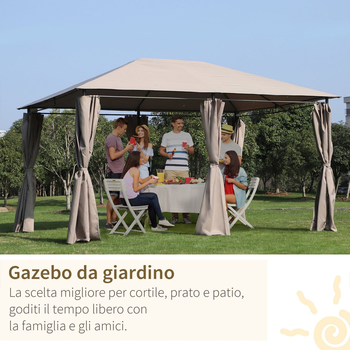 easycomfort easycomfort gazebo da giardinotelo in poliestere 6 pareti rimovibili 12 paletti struttura in metallo beige 400 x 300 x 264 cm