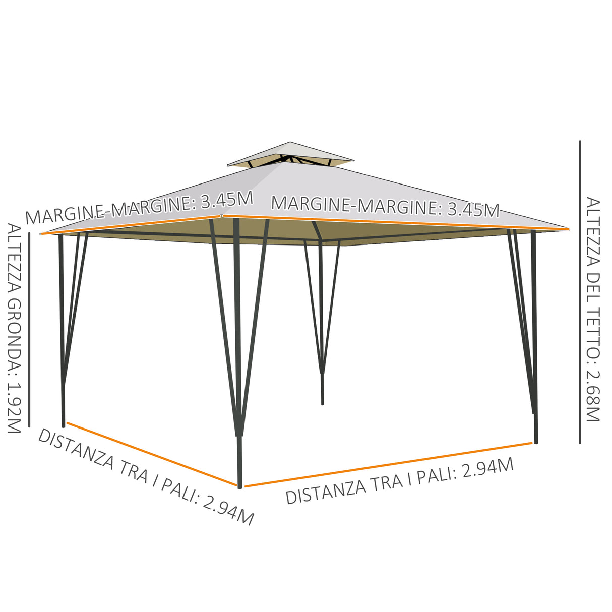 easycomfort easycomfort gazebo da esterno o giardino in metallo con doppio tettuccio beige