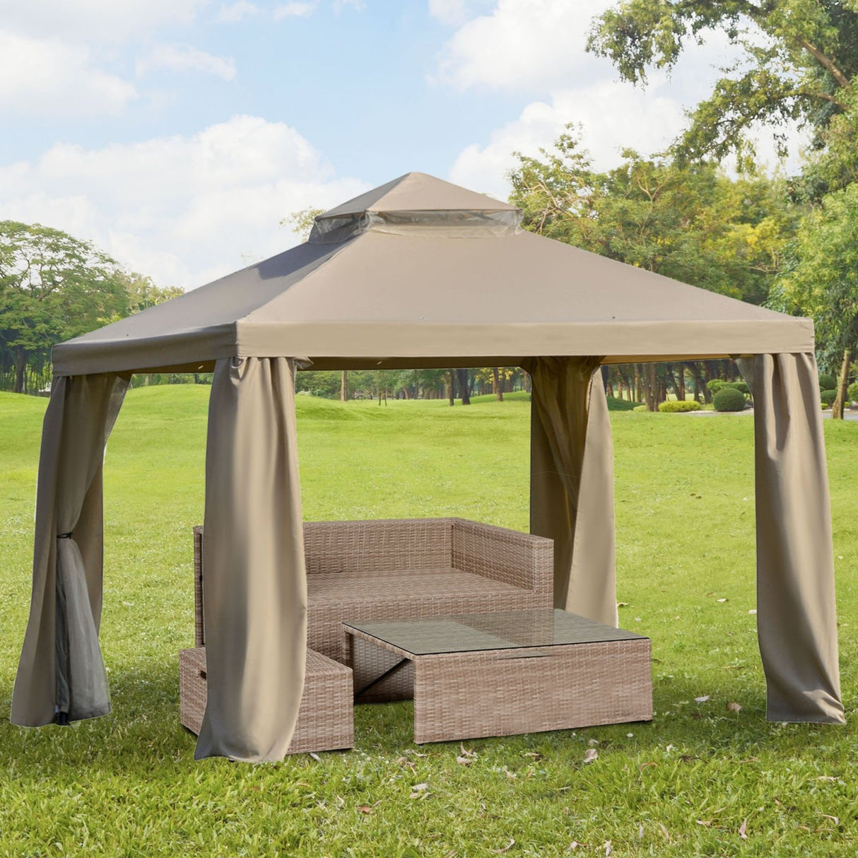 easycomfort easycomfort gazebo da giardino 3x3m in metallo con zanzariera e tetto a 2 livelli in poliestere cachi