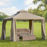 easycomfort easycomfort gazebo da giardino 3x3m in metallo con zanzariera e tetto a 2 livelli in poliestere cachi