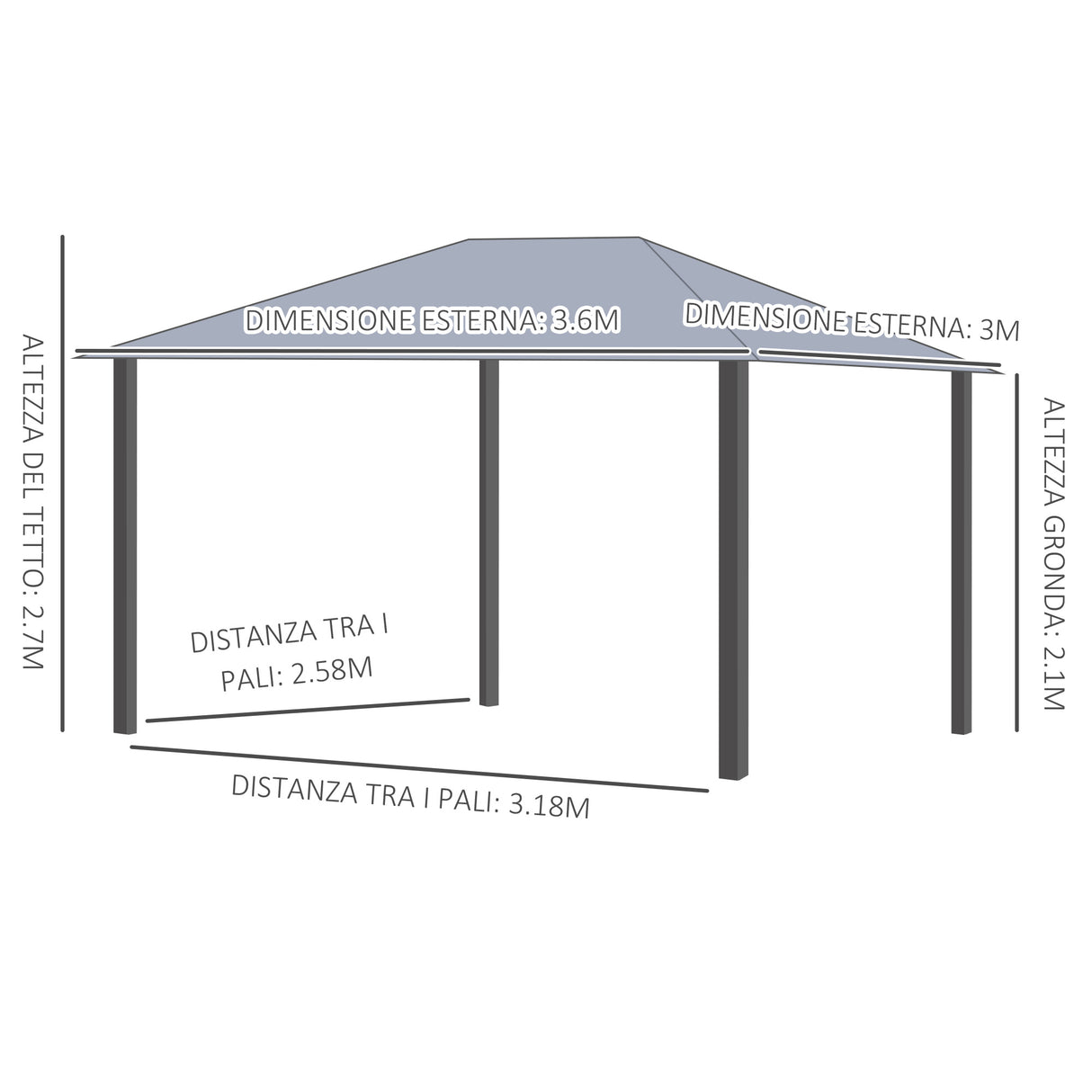 easycomfort gazebo da giardino con zanzariera 3.6x3m tetto policarbonato marrone