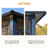 easycomfort gazebo da giardino con zanzariera 3.6x3m tetto policarbonato marrone