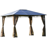 easycomfort gazebo da giardino con zanzariera 3.6x3m tetto policarbonato marrone