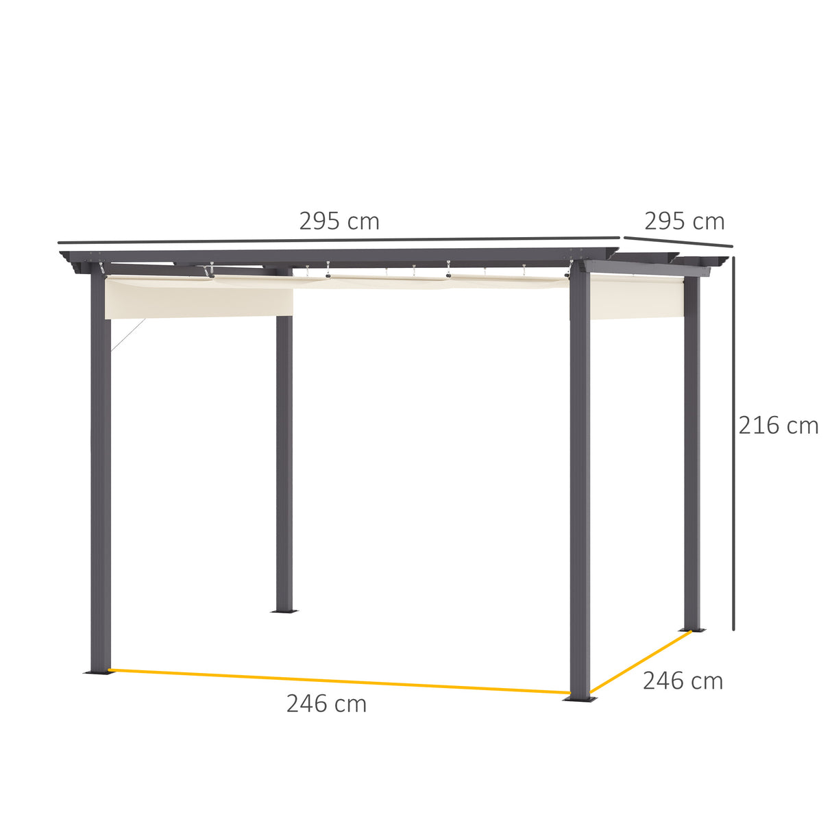 easycomfort gazebo pergola da giardino 3x3m con tenda retrattile in alluminio e poliestere bianco crema