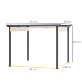 easycomfort gazebo pergola da giardino 3x3m con tenda retrattile in alluminio e poliestere bianco crema