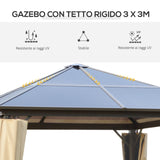 easycomfort gazebo da giardino 3x3m con tetto in policarbonato e zanzariere caffe e khaki