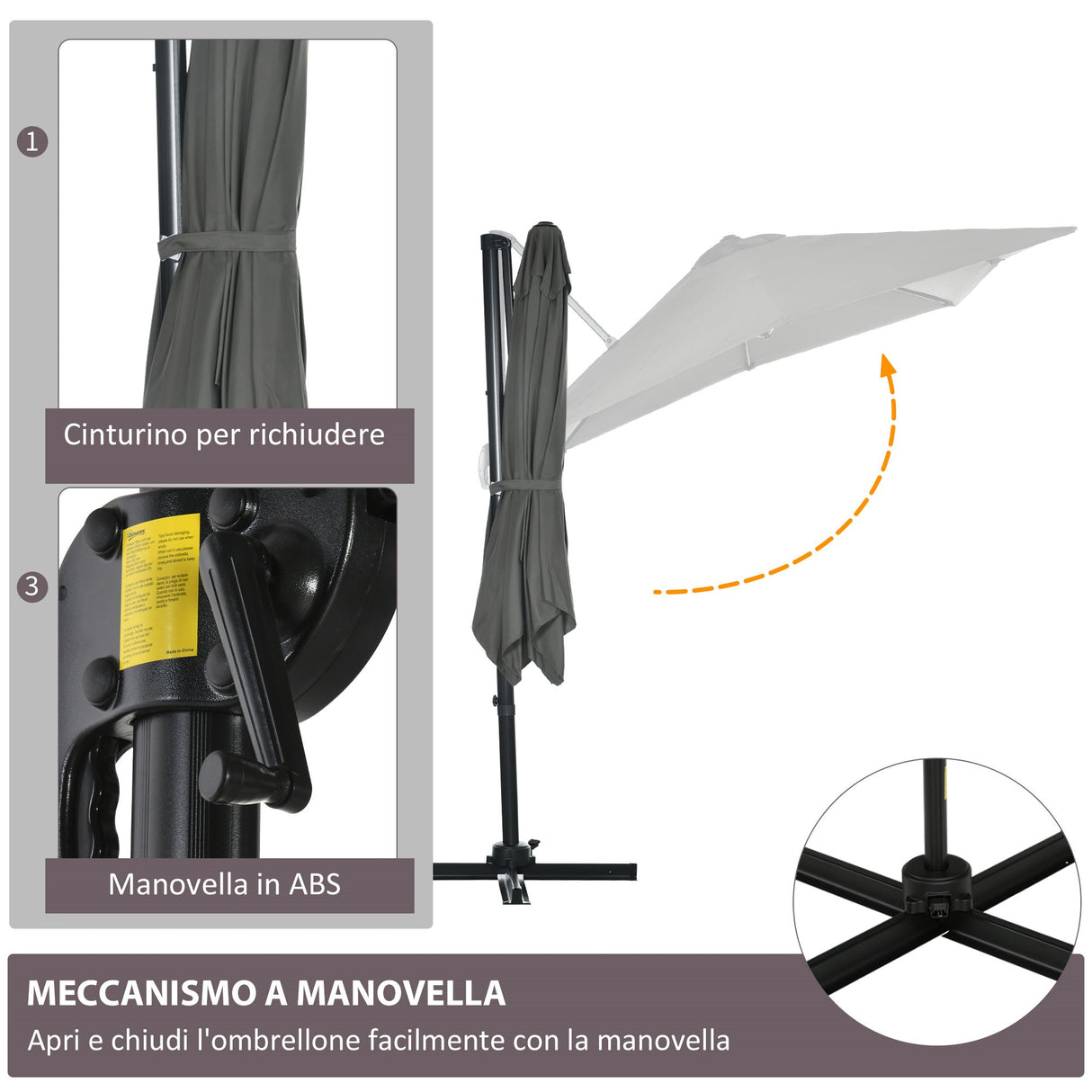 easycomfort ombrellone da giardino con angolazione regolabile su 3 livelli e rotazione a 360 2.5x2.5 m grigio