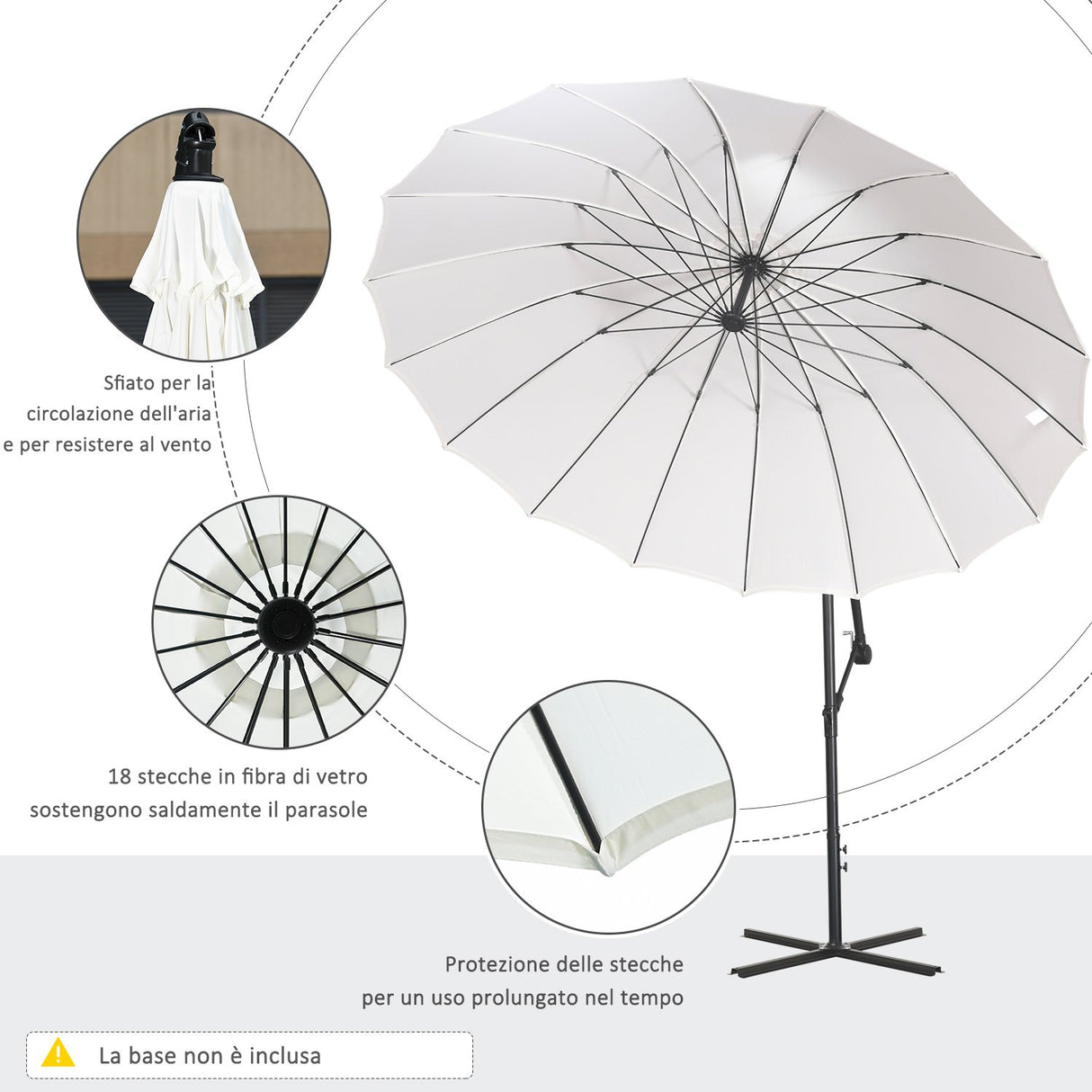 easycomfort easycomfort ombrellone decentrato da giardino 296cm ombrellone a braccio per esterni bianco crema con base a croce