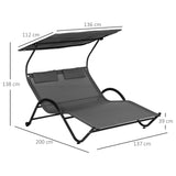 easycomfort easycomfort lettino prendisole reclinabile a 2 posti con ruote poggiatesta imbottito e tetto 200x137x138 cm grigio