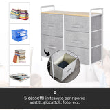 easycomfort easycomfort cassettiera in metallo bianco e legno con 5 cassetti pieghevoli e rimovibili in tessuto grigio 83lx 29p x 77acm ean 8054144134062