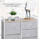 easycomfort easycomfort cassettiera in metallo bianco e legno con 5 cassetti pieghevoli e rimovibili in tessuto grigio 83lx 29p x 77acm ean 8054144134062