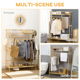 easycomfort easycomfort appendiabiti in bambu design rialzato a 2 livelli con barra e 2 ganci 114x40x139 cm