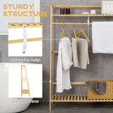 easycomfort easycomfort appendiabiti in bambu design rialzato a 2 livelli con barra e 2 ganci 114x40x139 cm