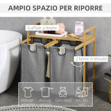 easycomfort easycomfort portabiancheria in legno di bambu con doppio cesto estraibile e ripiano a doghe 63 5x33x73cm grigio
