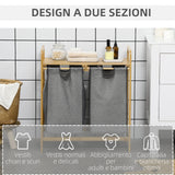easycomfort easycomfort portabiancheria in legno di bambu con doppio cesto estraibile e ripiano a doghe 63 5x33x73cm grigio