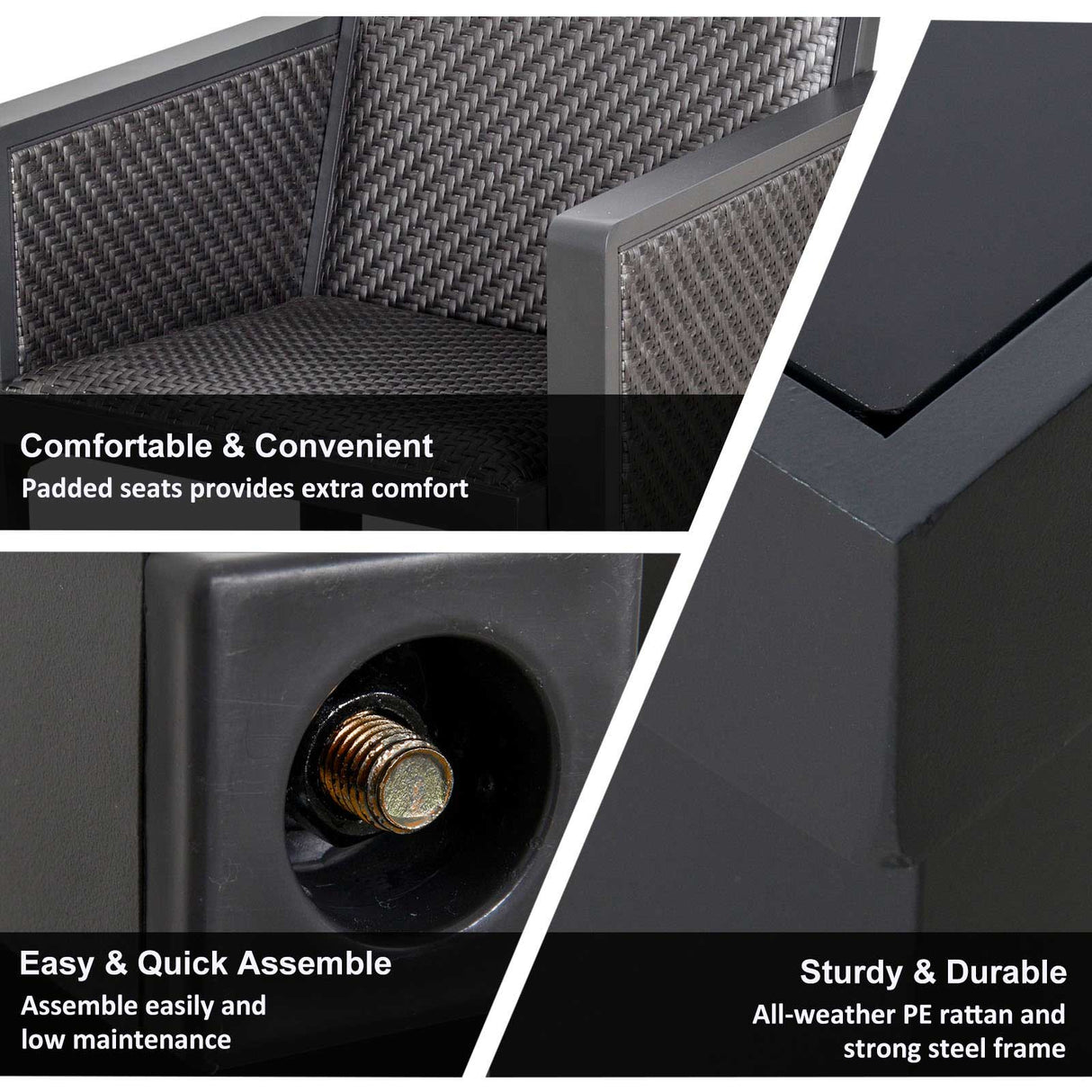 easycomfort salotto da giardino con divanetti e tavolino in rattan pe set 4 pezzi grigio