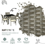 easycomfort set da esterni in rattan pe con tavolo e 4 sedie con cuscini grigio