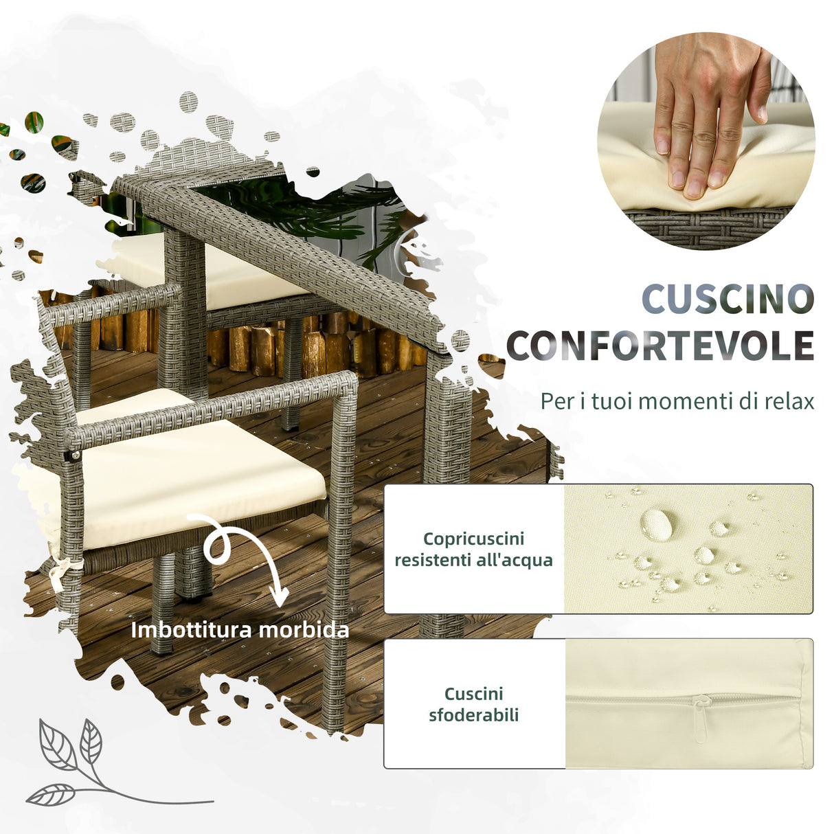 easycomfort set da esterni in rattan pe con tavolo e 4 sedie con cuscini grigio