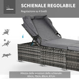 easycomfort easycomfort lettino prendisole in rattan pe schienale reclinabile a 4 livelli tettuccio e materassino