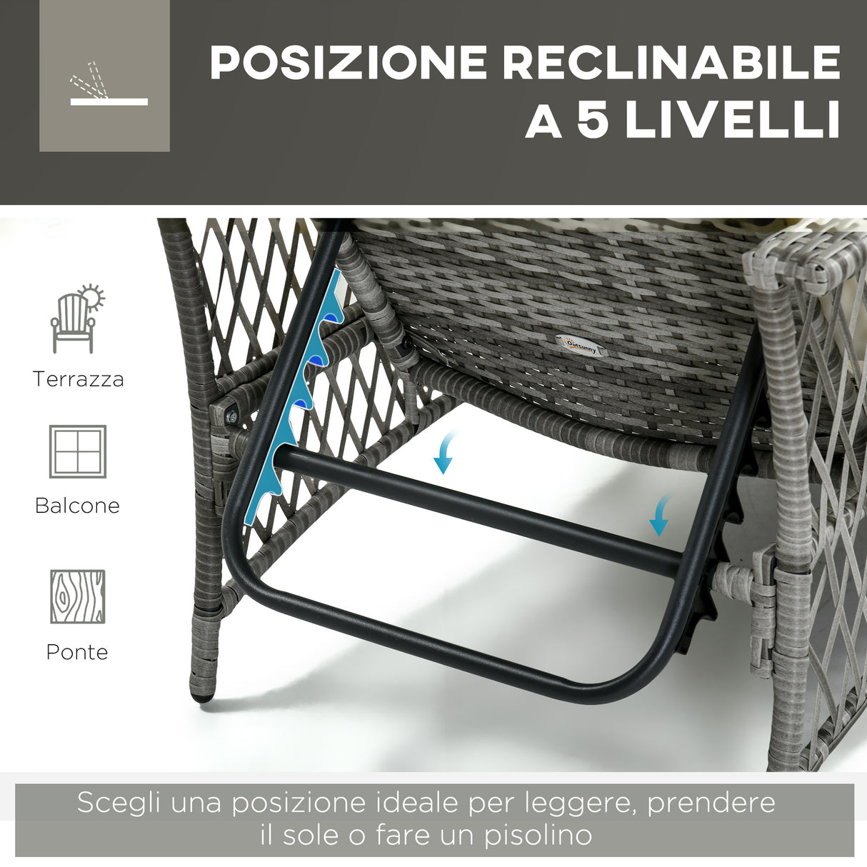 easycomfort mobili da giardino set in rattan con sdraio da giardino regolabile e tavolino a 2 livelli