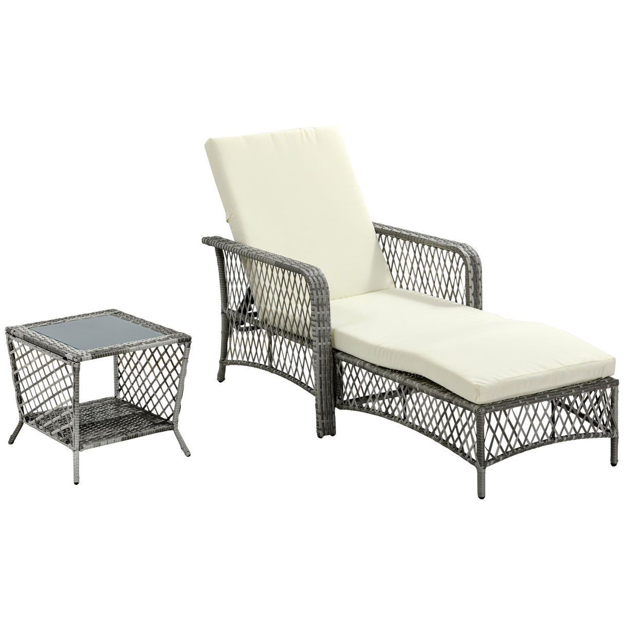 easycomfort mobili da giardino set in rattan con sdraio da giardino regolabile e tavolino a 2 livelli