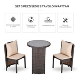easycomfort easycomfort set tavolino e 2 sedie da esterno in pe rattan marrone e beige