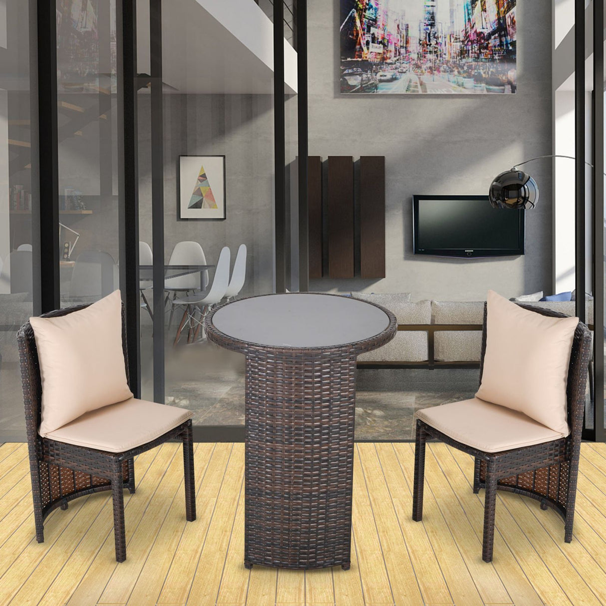 easycomfort easycomfort set tavolino e 2 sedie da esterno in pe rattan marrone e beige