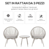 easycomfort easycomfort set poltroncine da giardino intrecciate in pe rattan con tavolino bianco crema