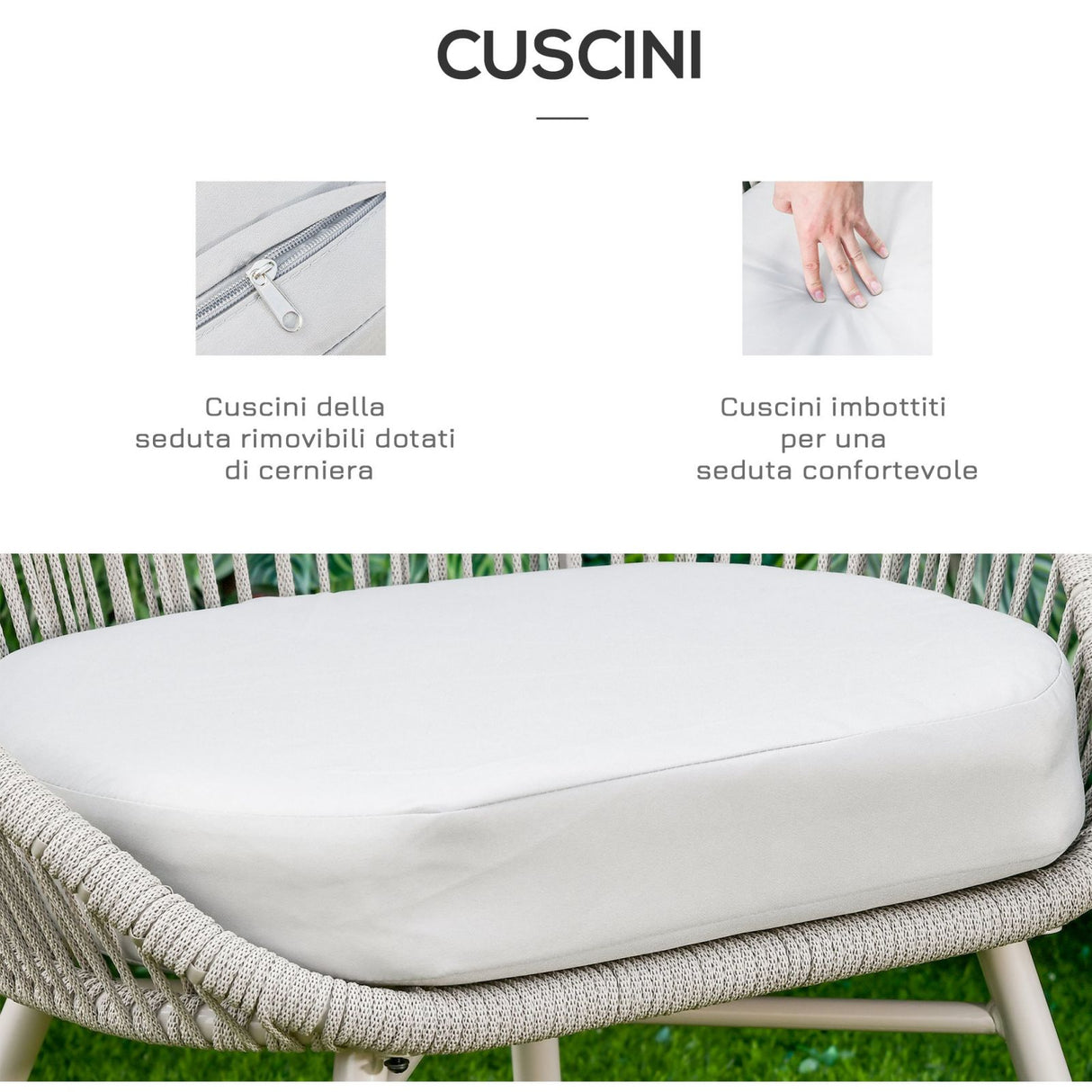 easycomfort easycomfort set poltroncine da giardino intrecciate in pe rattan con tavolino bianco crema