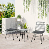 easycomfort set mobili da giardino 3 pezzi con tavolino e sedie in rattan pe poilestere e acciaio per esterni grigio
