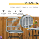 easycomfort set mobili da giardino 3 pezzi con tavolino e sedie in rattan pe poilestere e acciaio per esterni grigio