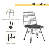 easycomfort set mobili da giardino 3 pezzi con tavolino e sedie in rattan pe poilestere e acciaio per esterni grigio