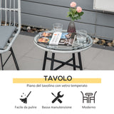 easycomfort set mobili da giardino 3 pezzi con tavolino e sedie in rattan pe poilestere e acciaio per esterni grigio