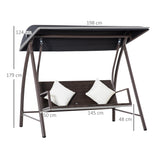 easycomfort dondolo da giardino 3 posti in rattan pe e metallo con tettuccio e cuscini sfoderabili 198x124x179cm marrone 33105