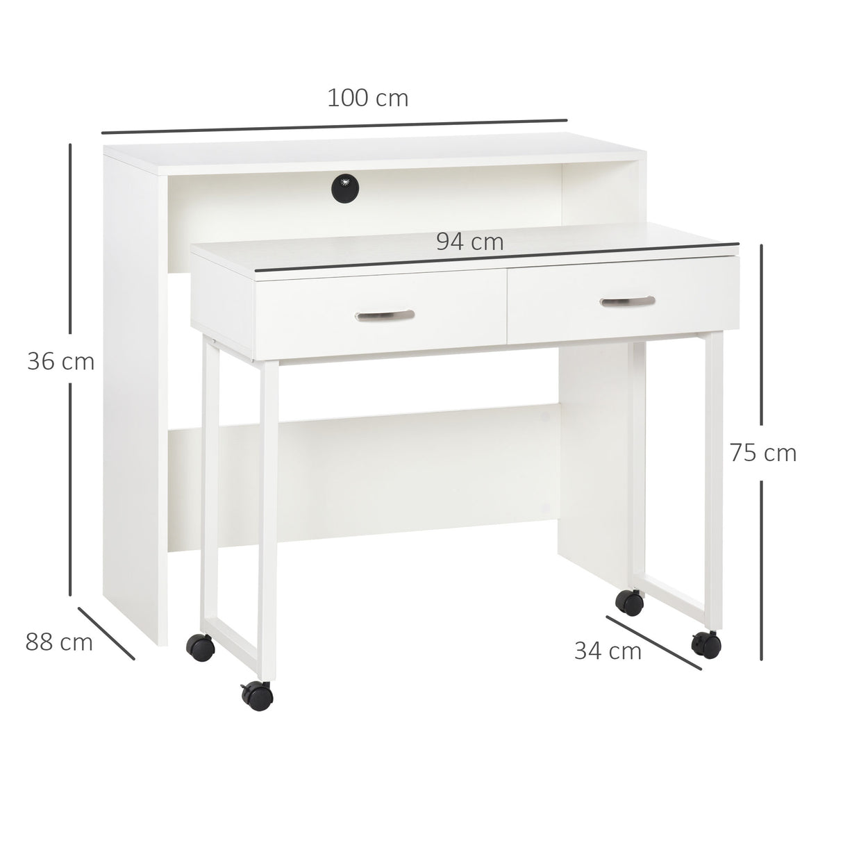 easycomfort easycomfort tavolo scrivania salvaspazio per camera e ufficio scrivania con cassetti e ruote postazione di lavoro doppia o singola 100x36x88cm bianco