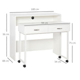 easycomfort easycomfort tavolo scrivania salvaspazio per camera e ufficio scrivania con cassetti e ruote postazione di lavoro doppia o singola 100x36x88cm bianco