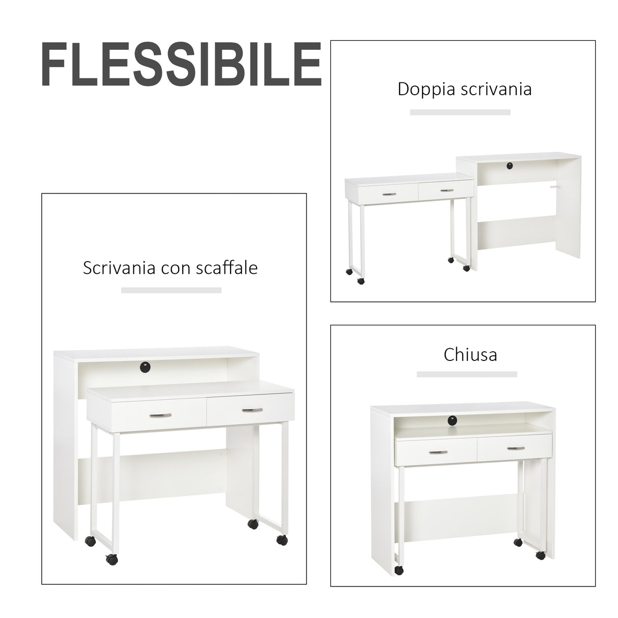 easycomfort easycomfort tavolo scrivania salvaspazio per camera e ufficio scrivania con cassetti e ruote postazione di lavoro doppia o singola 100x36x88cm bianco