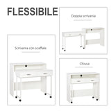 easycomfort easycomfort tavolo scrivania salvaspazio per camera e ufficio scrivania con cassetti e ruote postazione di lavoro doppia o singola 100x36x88cm bianco