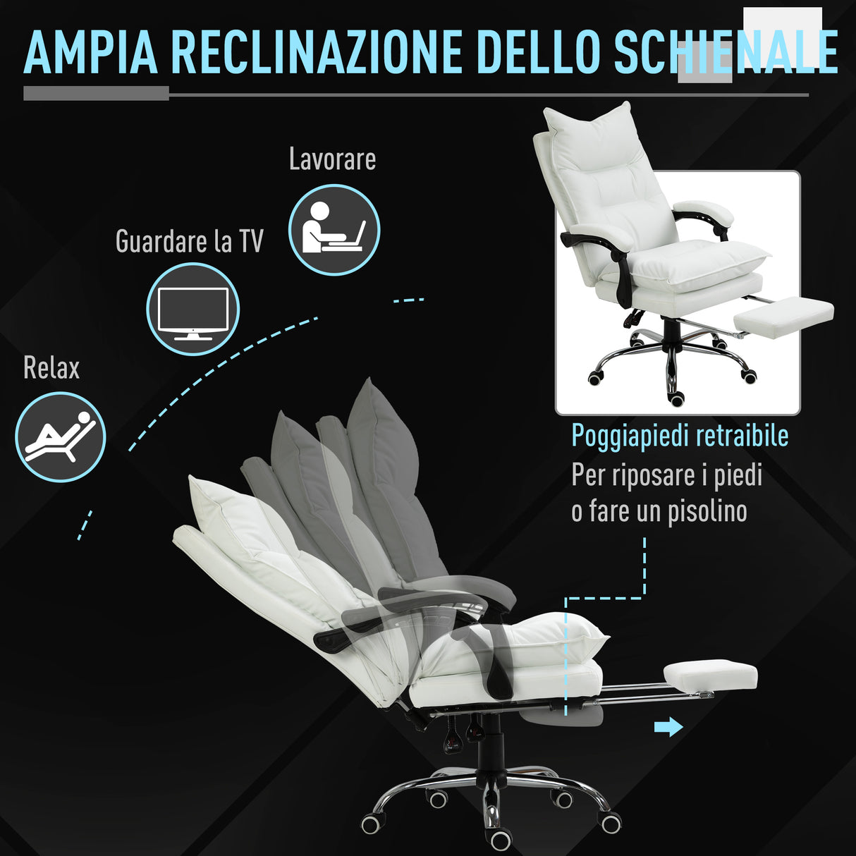 easycomfort easycomfort poltrona da ufficio in finta pelle bianca altezza regolabile con schienale reclinabile 155 e poggiapiedi ean 8054144139494