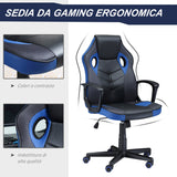 easycomfort sedia da gaming poltrona da ufficio girevole con ruote in similpelle nera blu
