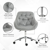 easycomfort easycomfort sedia da ufficio ergonomica girevole con altezza regolabile e ruote rivestimento in velluto grigio
