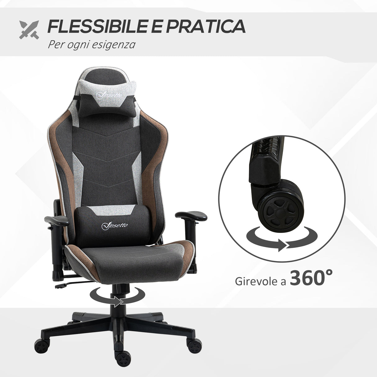 easycomfort sedia da gaming reclinabile a 150 con funzione dondolo poggiatesta e cuscino lombare grigio