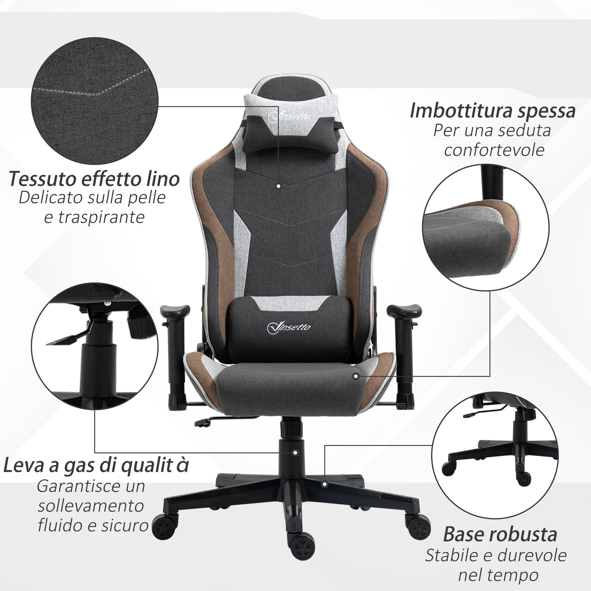 easycomfort sedia da gaming reclinabile a 150 con funzione dondolo poggiatesta e cuscino lombare grigio
