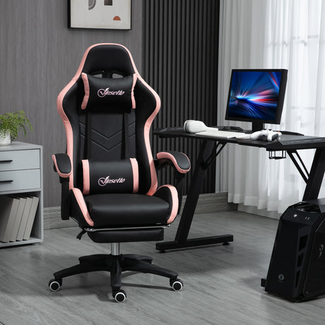 easycomfort sedia da gaming rosa e nero con altezza regolabile e schienale reclinabile 65x65x121 129 cm