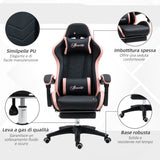 easycomfort sedia da gaming rosa e nero con altezza regolabile e schienale reclinabile 65x65x121 129 cm