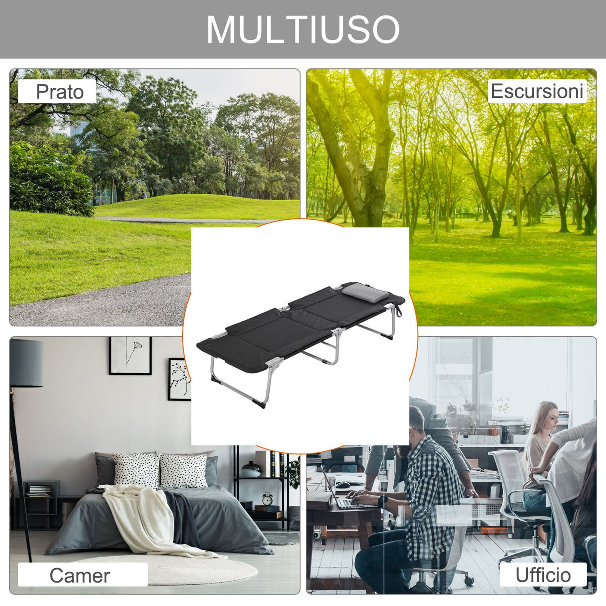 easycomfort easycomfort brandina pieghevole e imbottita letto da campeggio nero