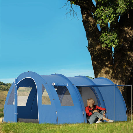 easycomfort easycomfort tenda da campeggio per 5 6 persone con 2 porte finestre e tasche portaoggetti 475x315x215 cm blu