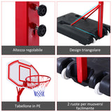 easycomfort easycomfort canestro basket autoportante con altezza regolabile 210 260cm e ruote rosso