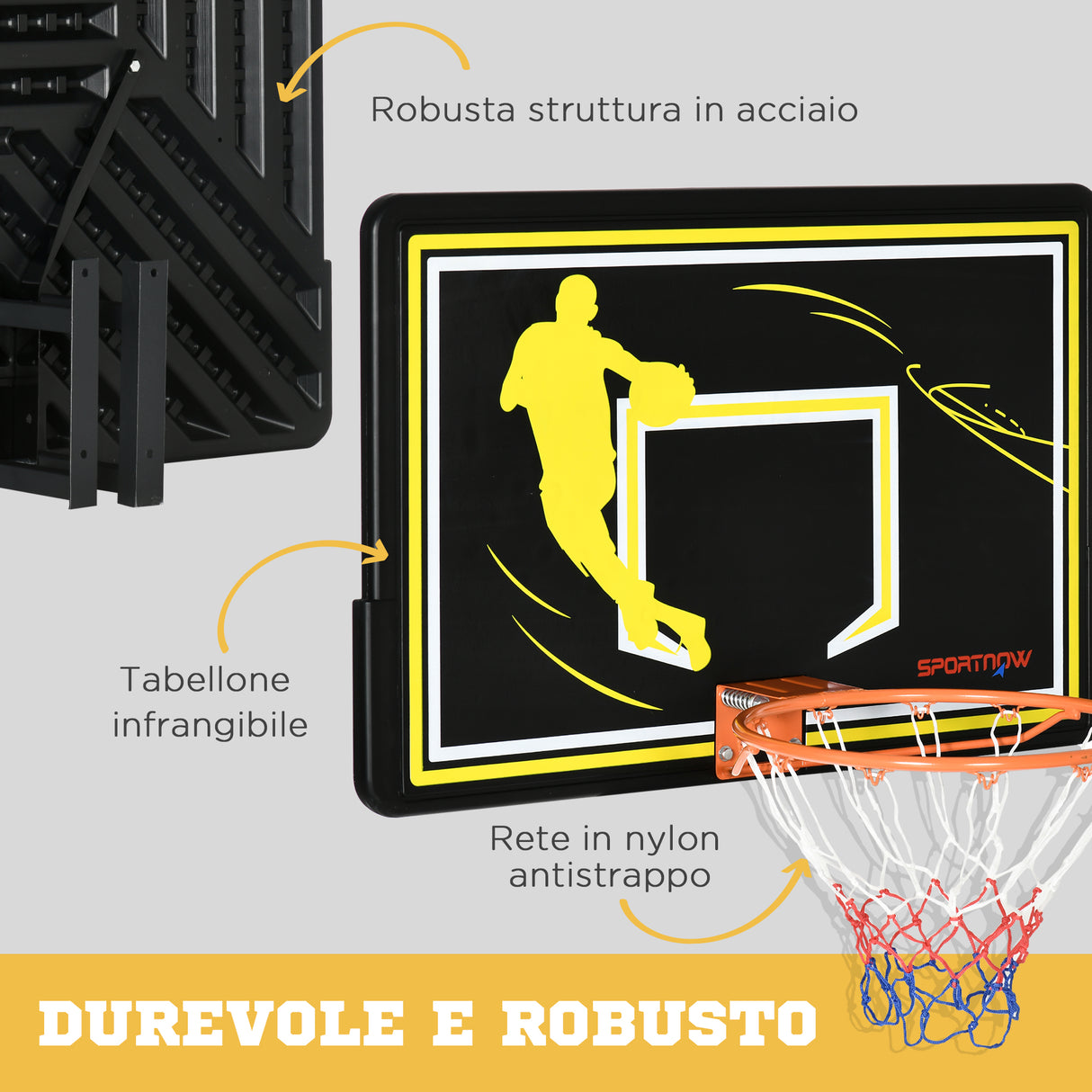 easycomfort canestro basket per bambini e adulti da indoor e outdoor in acciaio e pe 110x90x70 cm nero e giallo